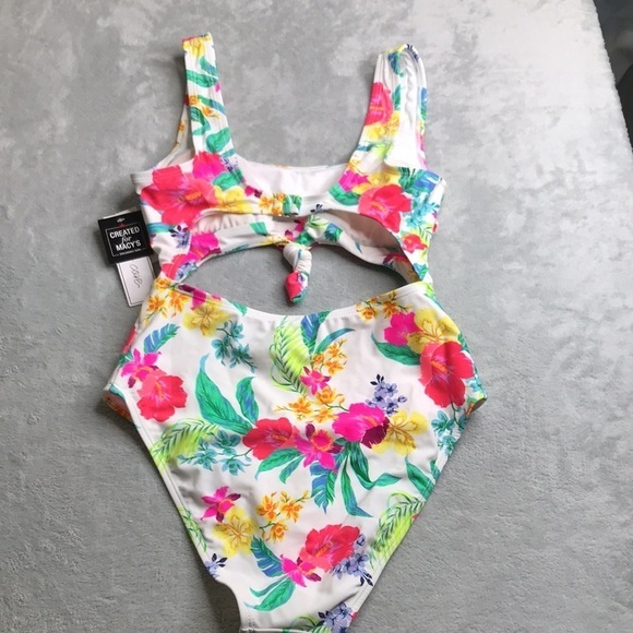 Salt + Cove Hibiscus Knot-Front One-Piece Swimsuit, Size Small New - Picture 7 of 12